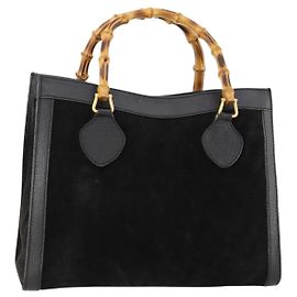 Borsa a Mano in Bambù GUCCI Camoscio Nero Oro 002 123 0260 Auth ep13604