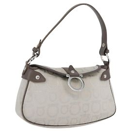 Salvatore Ferragamo Gancini Hand Bag Canvas Gray Silver Auth ARZ122