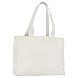 CHANEL Tote Bag Caviar Skin White Gold CC Auth bs33899