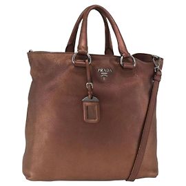 Borsa a mano in pelle PRADA 2 in 1 bronzo argento autentica bs33982