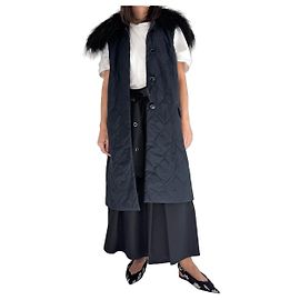 Chaleco acolchado Dries Van Noten con cuello de piel Negro Azul