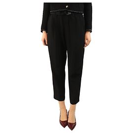 Brunello Cucinelli Pantalones negros de cintura alta con cinturón - UK 10
