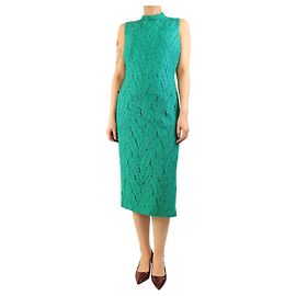 Autre Marque Grünes ärmelloses Spitzen-Midi-Kleid - Größe UK 12