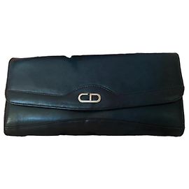 Christian Dior Borsa a mano nera in pelle con logo CD