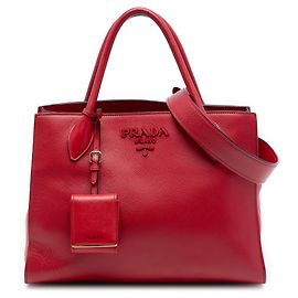 Prada Rotes Mittleres Saffiano Leder Monochromes Handtasche