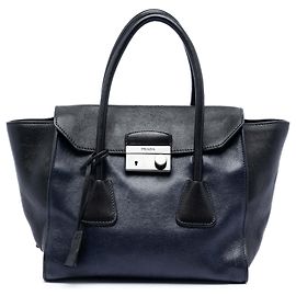 Borsa Prada in vitello glacé bicolore blu Sound Lock