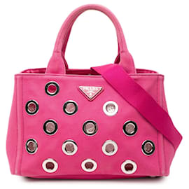 Borsa a tracolla in tela Canapa grommet rosa di Prada