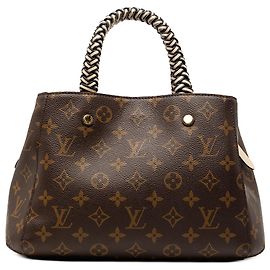 Louis Vuitton Monogram Montaigne BB Tasche mit braunem geflochtenem Griff