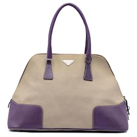 Borsa a mano in canapa con rifiniture in cinghiale beige di Prada