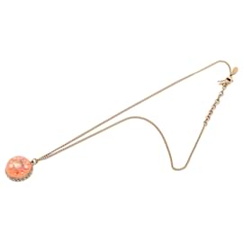 Collana pendente a cupola in resina strass dorata CC rosa di Chanel
