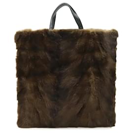 Borsa tote in pelliccia nera e marrone scuro Loewe
