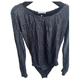 Body Lanvin de lentejuelas negras de manga larga