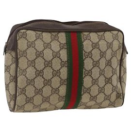 GUCCI GG Supreme Web Sherry Line Clutch Bag PVC Beige Oro Auth th6643