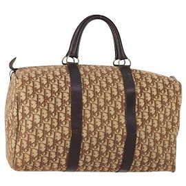 Borsa Boston in tela Trotter Christian Dior marrone oro Auth ki6505