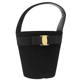 Borsa a mano Vala in suede nero e oro Salvatore Ferragamo Auth gh1926