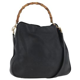 Borsa a Spalla in Pelle Gucci Bamboo 2way Nera Oro 001 1577 Auth ep13983