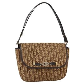 Christian Dior Trotter Canvas Schultertasche Beige Gold Auth BAZ447
