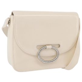 Borsa a spalla PRADA in pelle verniciata avorio argento Auth LNZ602