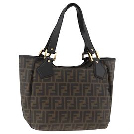 Borsa a mano in tela Zucca FENDI nera e marrone Auth bs34149