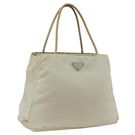 Borsa Tote Prada in Nylon Beige Argento Auth AMZ381