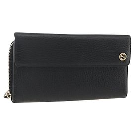 GUCCI Cartera Larga Redonda de Cuero outlet Negro Dorado 449397 Auth am11154A