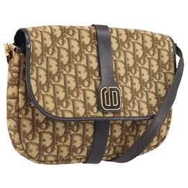 Borsa a Spalla in Tela Trotter Christian Dior Beige Oro Auth ARZ539