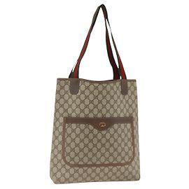 GUCCI GG Supreme Web Sherry Line Tote Bag PVC Beige Red 39 02 0031 Auth LNZ596