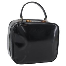 Borsa a mano GUCCI in pelle verniciata nera e argento Bamboo 000 270 0323 Auth ep13896