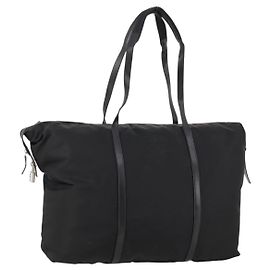 PRADA Boston Bag Nylon Black Silver Auth 173934