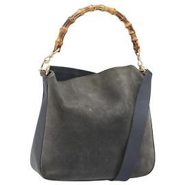 Borsa a mano in pelle Gucci Bamboo 2way Nera Oro 001 1705 1638 Auth BSZ495