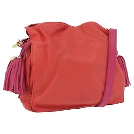 LOEWE Anagram Purse Shoulder Bag Leather Orange Gold Auth ka3378A