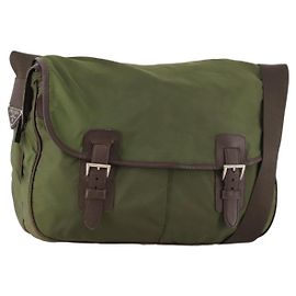 Borsa a spalla PRADA in nylon argento khaki Auth bs33524