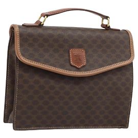 Céline Bolso de mano de lona Macadam CELINE en cuero PVC marrón y dorado Auth YKZ531A