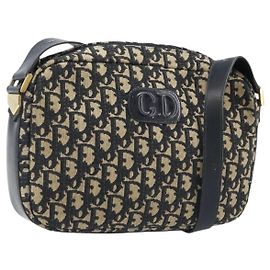Borsa a Spalla in Tela Trotter Christian Dior Nera Oro Auth LNZ705