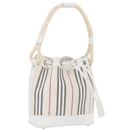 Borsa a mano Burberry Nova Check in tela e pelle argento e bianco Auth SW2175