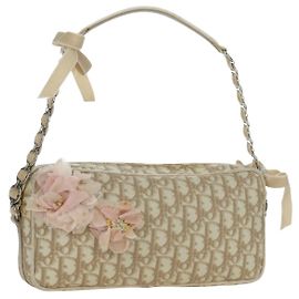 Borsa Girly in tela Trotter Christian Dior in pelle PVC beige argento Auth YKZ130SAV