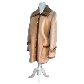 Autre Marque Vintage Salvatore Ferragamo Nubukleder Wollmantel M Braun