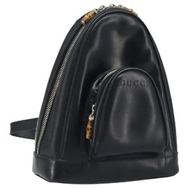 Borsa a spalla GUCCI Bamboo in pelle verniciata nera argento Auth 173890