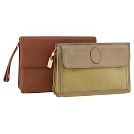 SAINT LAURENT Pochette in Pelle 2 Set Marrone CC Auth bs34000