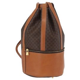 Céline Bolsa de ombro em lona Macadam CELINE em couro PVC marrom dourado Auth ARZ131A