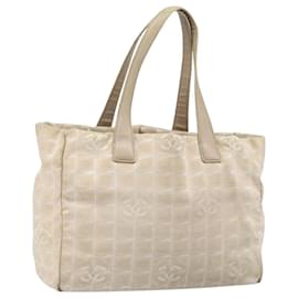 CHANEL Nuova Borsa Tote da Viaggio Nylon Beige Oro CC Auth ti3789