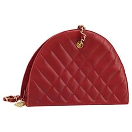 CHANEL Borsa a Spalla Matelassé in Pelle di Agnello Rossa Oro CC Auth AMZ168A