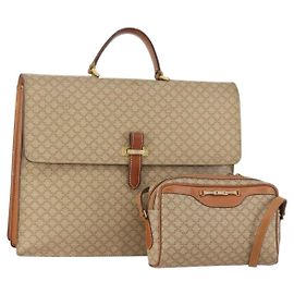 Céline Borsa a spalla in tela Macadam CELINE in pelle PVC 2 pezzi beige Auth 173954