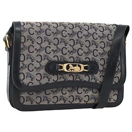 Céline Borsa a Spalla Celine C Sulky Carriage in Tela Blu Navy e Oro Auth AMZ372