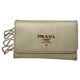 Porta tarjetas / Llavero de cuero vintage de Prada blanco
