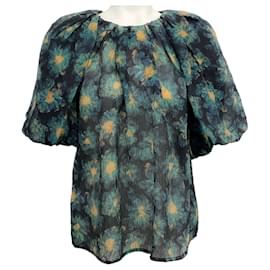 Marseille Bluse aus Crinkle Lazuli Blau / Gold von Ulla Johnson