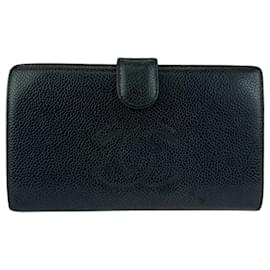 Portafoglio lungo in pelle nera con chiusura Coco Mark vintage di Chanel
