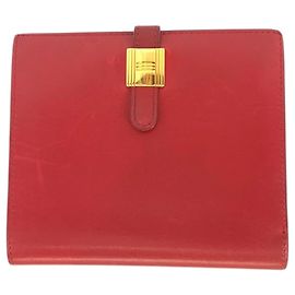 Hermès HERMES Cartera Plegable de Cuero Rojo Saumur