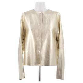 Longchamp Lederjacke in Gold mit Epauletten