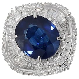 Pt900 Saphir-Diamant-Ring - Autre Marque